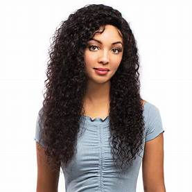 الصورة المصغرة: Young woman wearing long curly black hair. Trio 8" One Pack Solution Flat Wave Color 1.