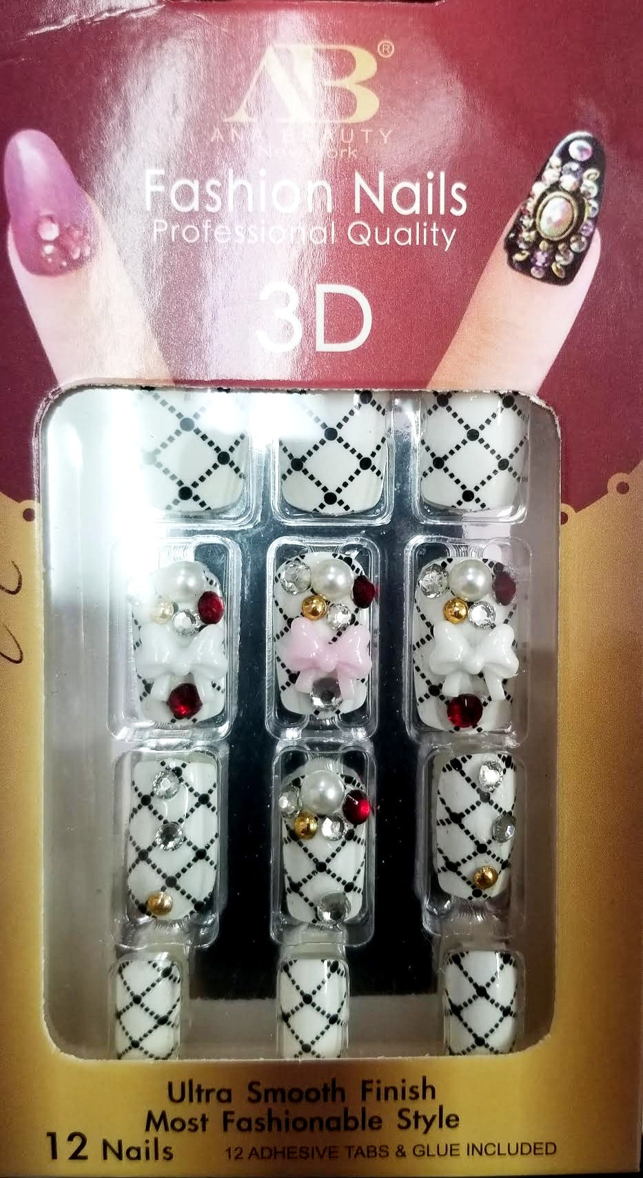 Miniatura: 3D nail kit with white and black design and gem accents. D'Paradise Beauty Supply
