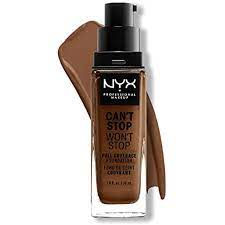 Thumbnail: NYX Can't Stop Won't Stop foundation bottle, makeup on a white background.