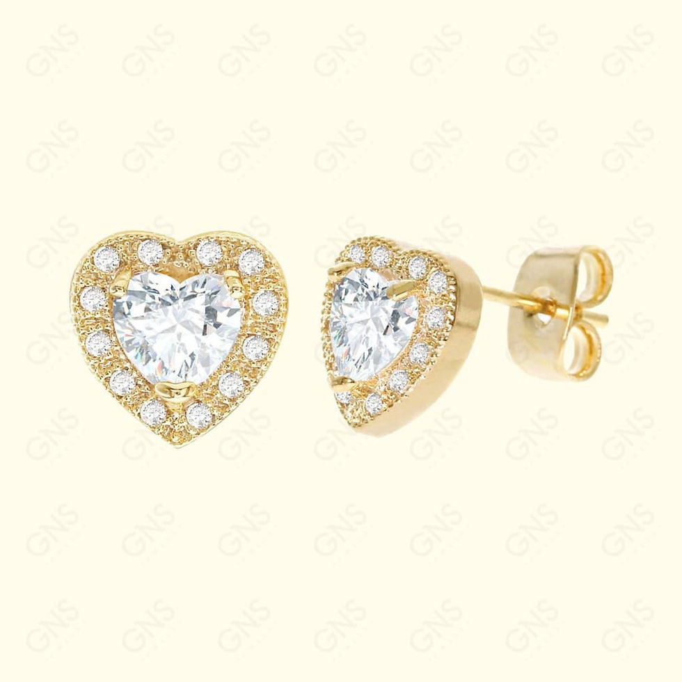 Thumbnail: Heart-shaped gold earrings with diamond accents, D'Paradise Beauty Supply.