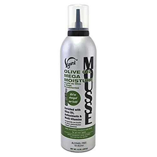 Miniatura: Vigini Olive Oil Mega Moisture Mousse text on silver bottle background D'Paradise Beauty Supply