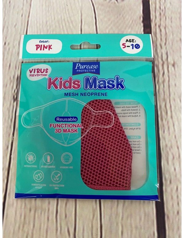 Miniatura: Pink Kids Mask from Purease, Mesh Neoprene, Virus Prevention, Ages 5-10