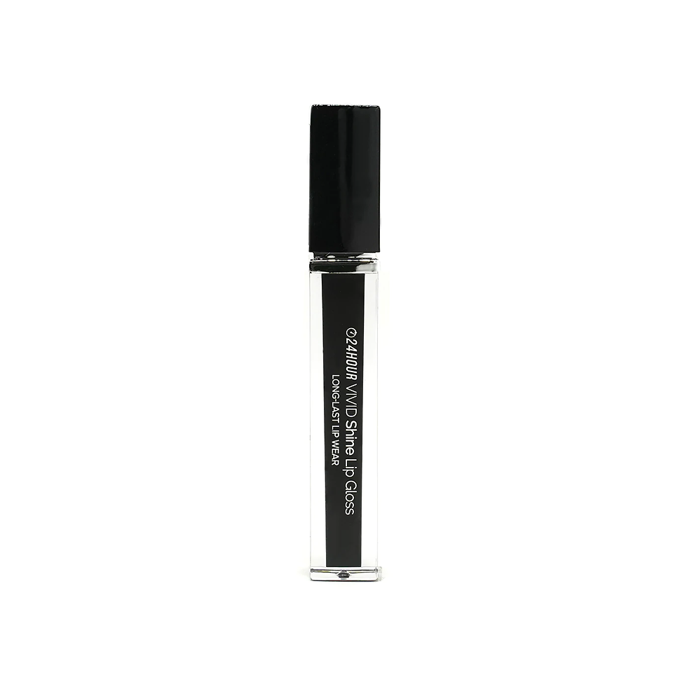 Thumbnail: Clear gloss tube with black cap and text: CLEOPATRA V.C. Shine Lip Gloss.