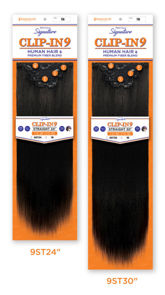 サムネイル： Two packages of Signature Clip-In9 straight hair extensions, 24" and 30".