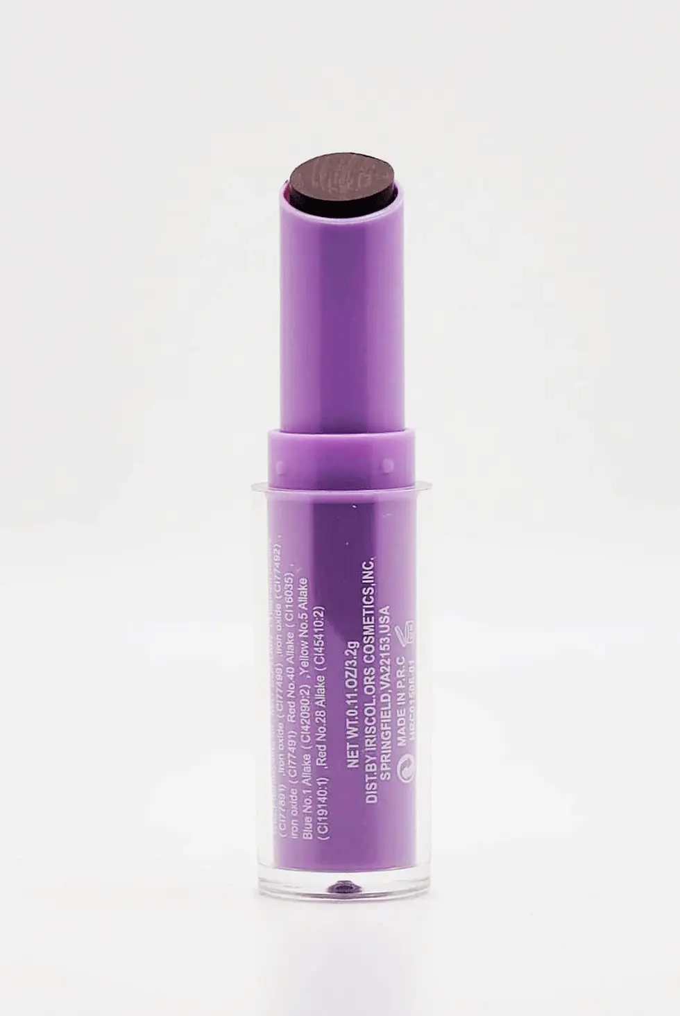 Thumbnail: Purple lipstick tube, close up view with text. IRIS BELLE Lipstick, D'Paradise Beauty Supply