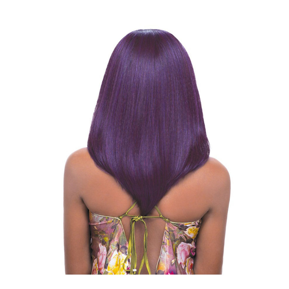 Thumbnail: Woman wearing purple wig; Afro Sens Beach Curl 22”; smooth and elegant style.