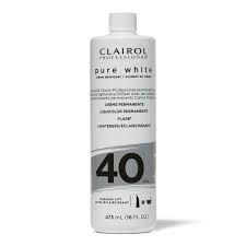 थंबनेल: Clairol Professional pure white 40 volume lightener bottle on white background