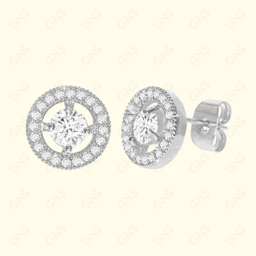 Thumbnail: Elegant silver stud earrings with a sparkling halo of white diamonds
