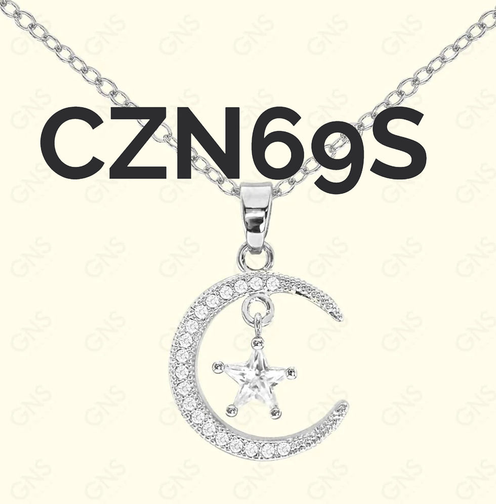 الصورة المصغرة: Silver necklace with CZN69S pendant showing a moon and star design.