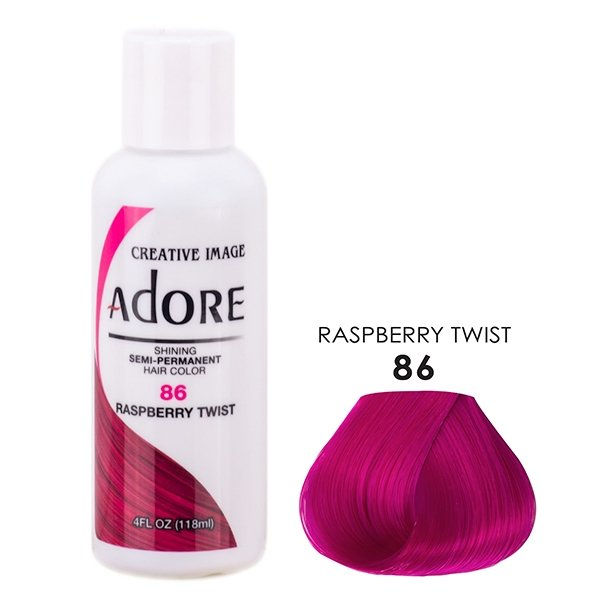 Miniatura: Adore semi-permanent hair color bottle: Raspberry Twist 86, color swatch.