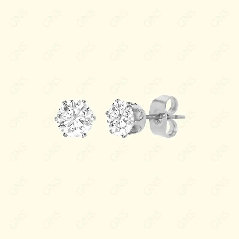 Thumbnail: Pair of diamond stud earrings on a cream background, elegant and simple style.