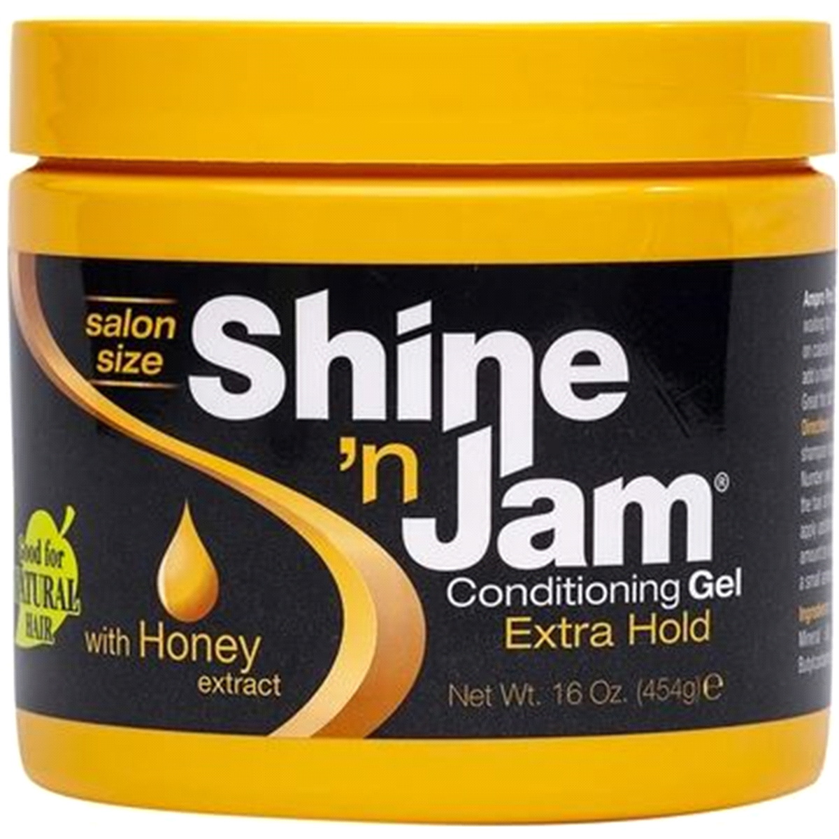Shine 'n Jam Conditioning Gel Extra Hold with honey extract; salon size jar.