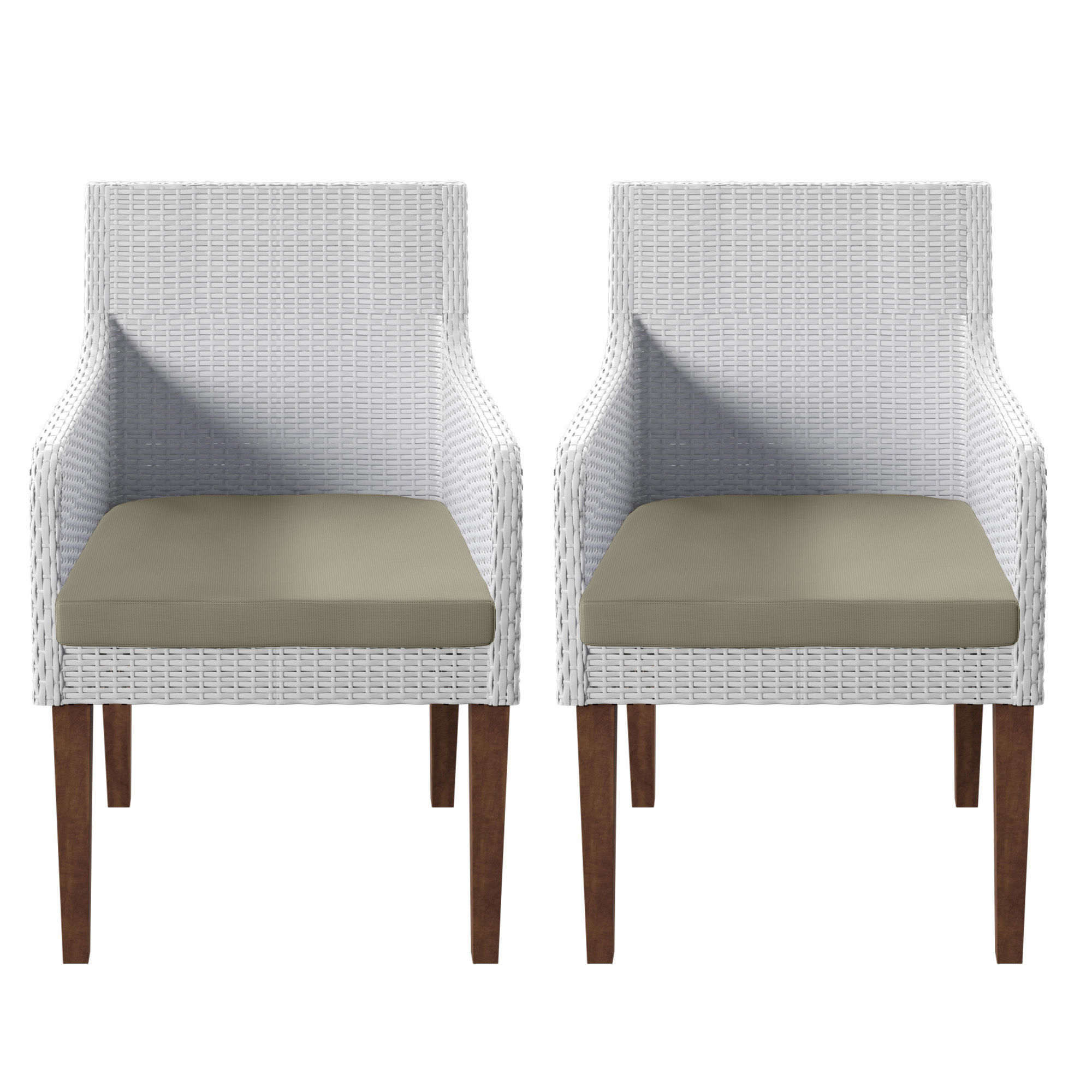 Set of 2 Outdoor Dining Armchairs with Cushions and White Wicker and Acacia