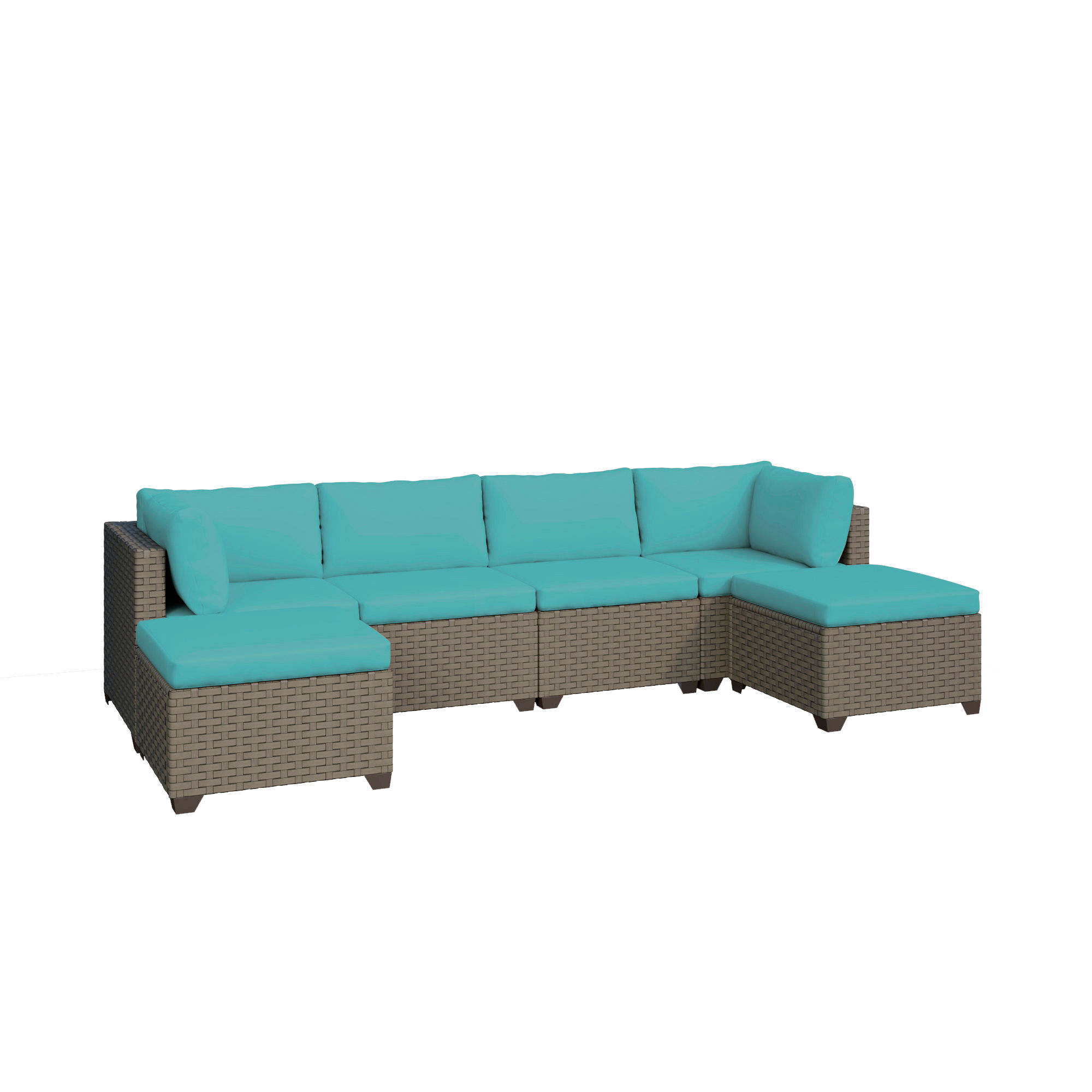 Keys 6-Piece Outdoor Conversation Set with Two Ottomans in Summer Fog Wicker