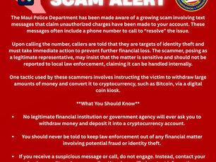 MPD warns of a text scam urging victims to convert money into crypto. Don’t engage—contact your bank directly. Stay alert and informed.