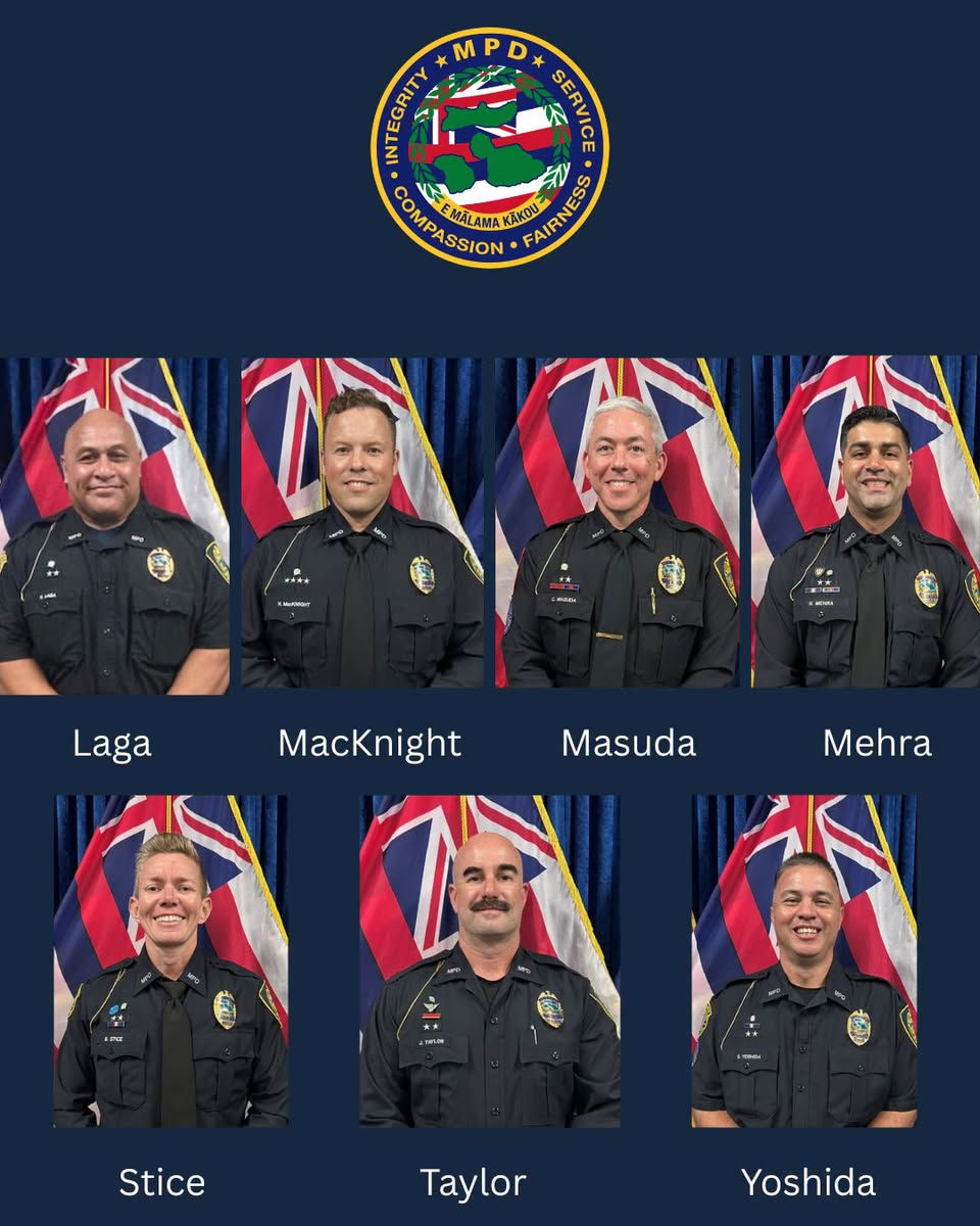The Maui Police Department announces 15 officer promotions to Sergeant, recognizing their service, leadership, and community dedication.