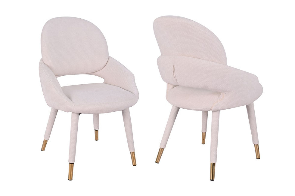 Thumbnail: Detail view of Mia dining chair tapered metal legs with gold accent caps