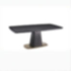 Elora matte black dining table with modern pedestal base and gold metal accent