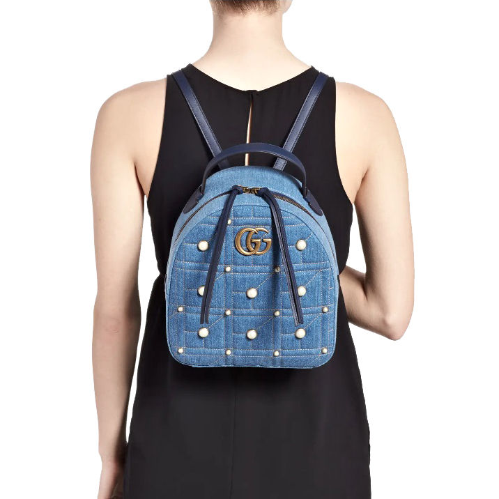 Thumbnail: Gucci Gg Marmont Matelassé Denim Pearl Backpack