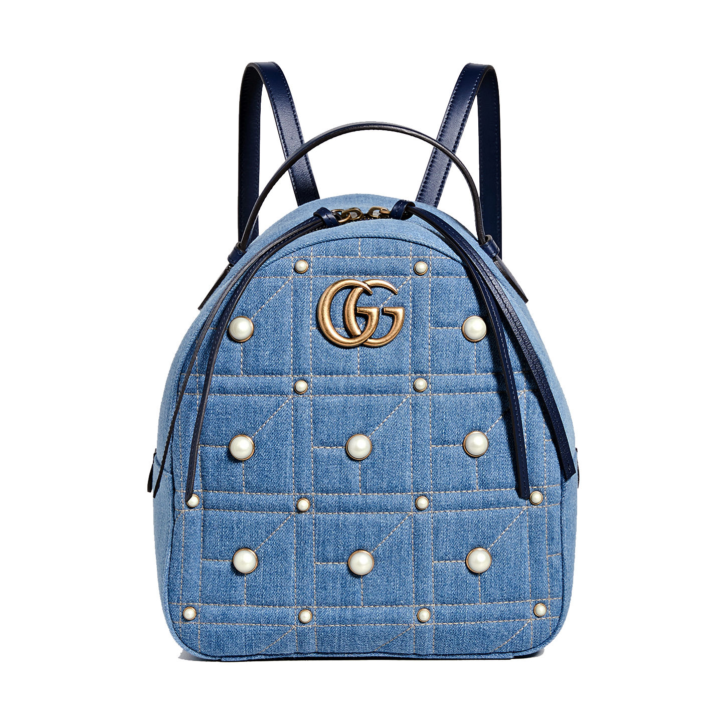 Gucci Gg Marmont Matelassé Denim Pearl Backpack