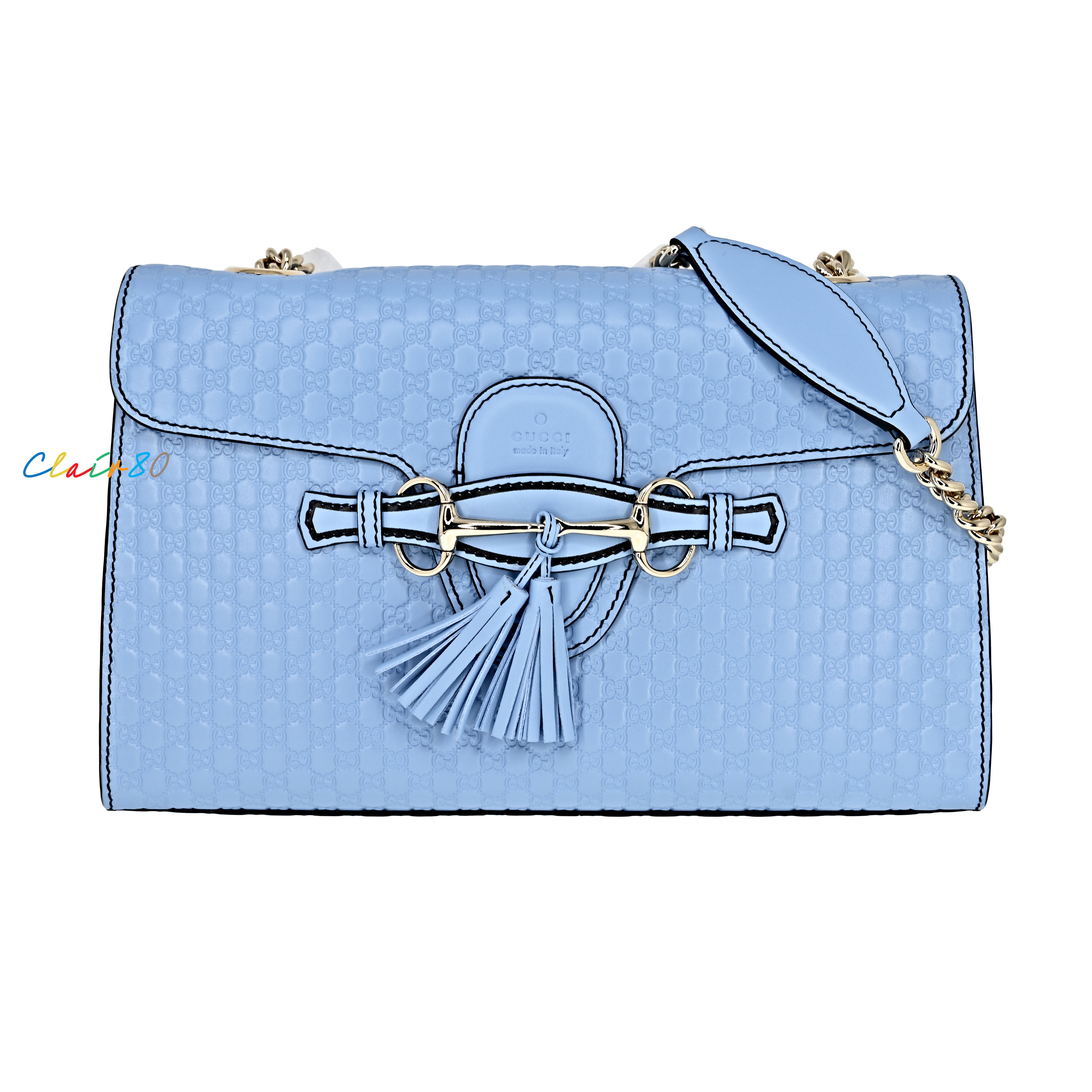 Gucci Medium Emily Chain Mineral Blue Leather and Gg Leather Shoulder Ba