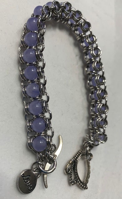 Thumbnail: Handmade Chain Maille Bracelet with Lavender Quartzite Stone Beads