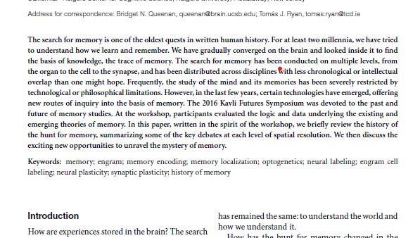 On the research of time past: the hunt for the substrate of memory