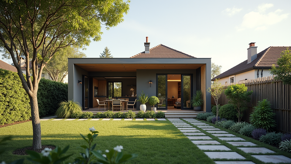 Eye-level view of a modern ADU in a residential neighborhood