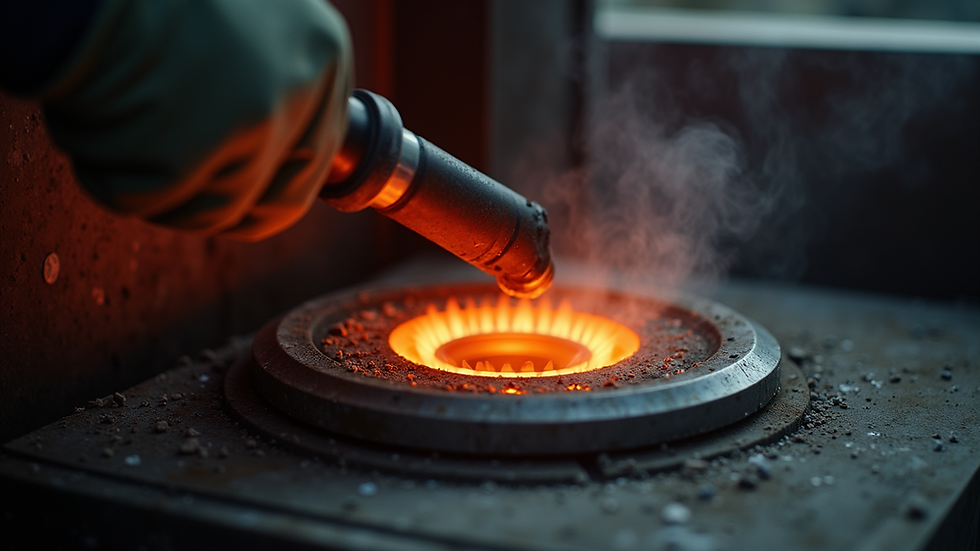 Close-up view of a furnace burner being cleaned