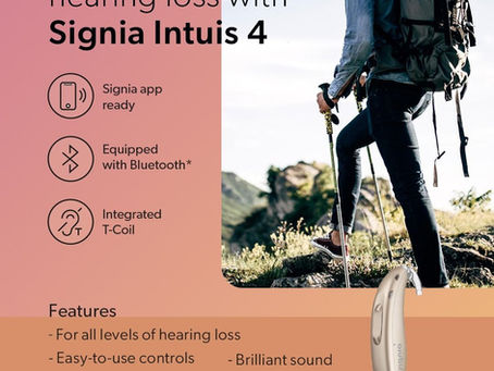 This image features the Signia Intuis 4 hearing aid and highlights its features and benefits