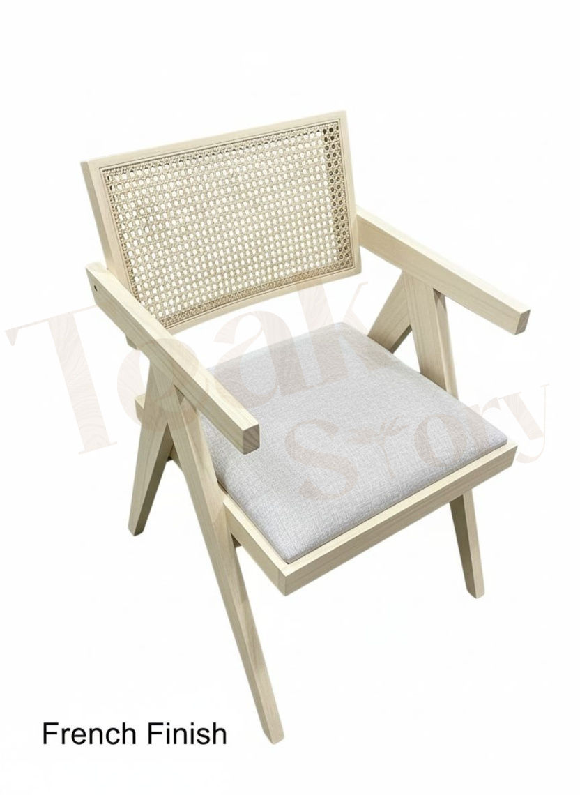 Thumbnail: Pierre Jeanneret Chandigarh Style Teak Wood Armchair with Cane & Cushion
