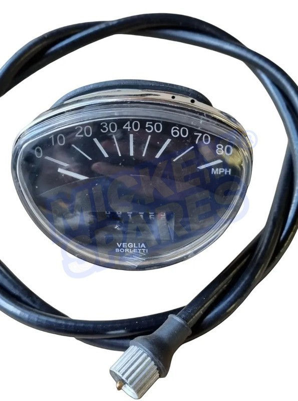 Vespa Rally Sprint Primavera Black 80 MPH Speedometer With Cable