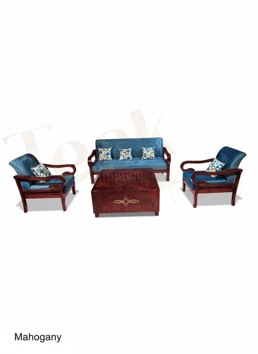Thumbnail: Handcarved Teak Wood 5 Seater Sofa Set with Center Table