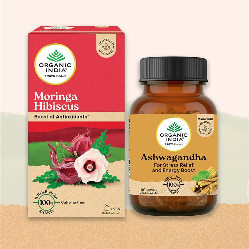 Moringa Hibiscus & Ashwagandha Capsules - 25 Bags + 60 Caps | Organic India - product image 2