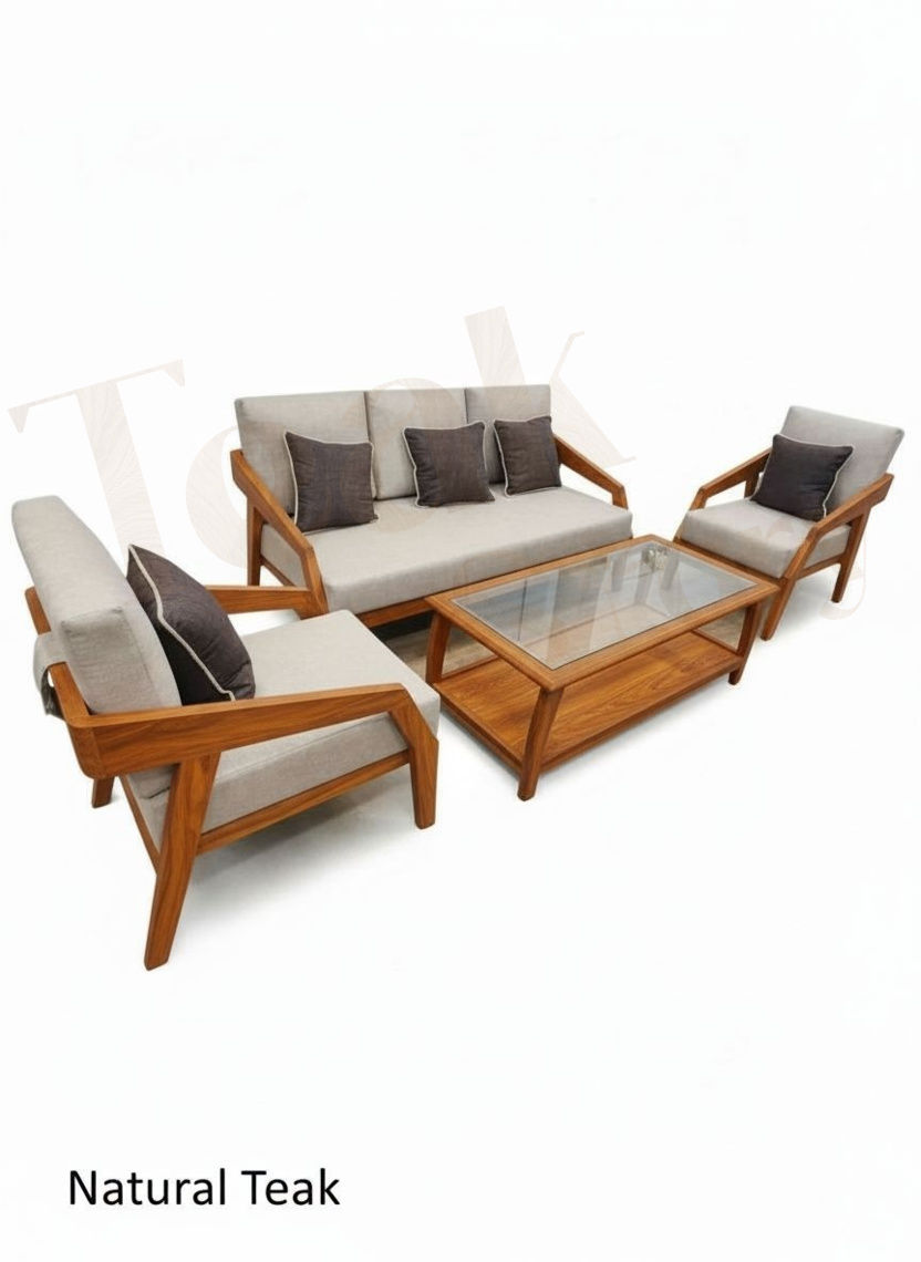 Solid Teak Wood 5-Seater Sofa Set