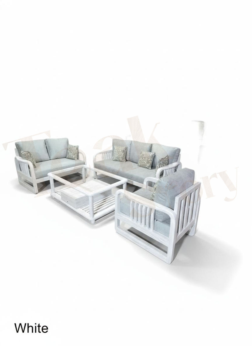 Thumbnail: 5-Seater Solid Teak Wood Sofa Set with Coffee Table