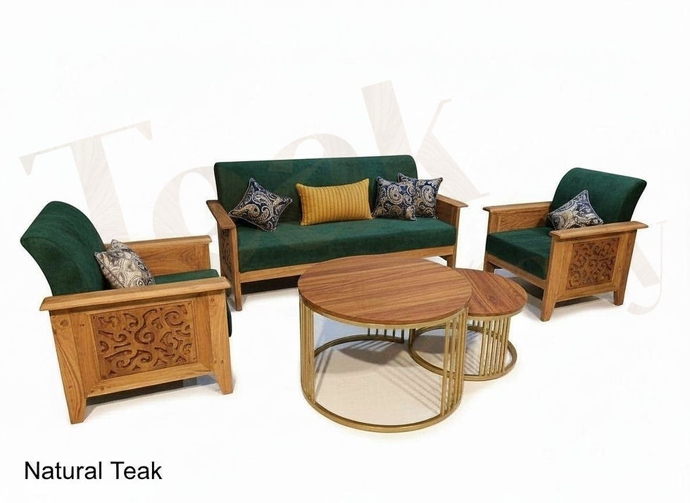 French Style Solid Teak Wood 5 Seater Sofa Set With Table