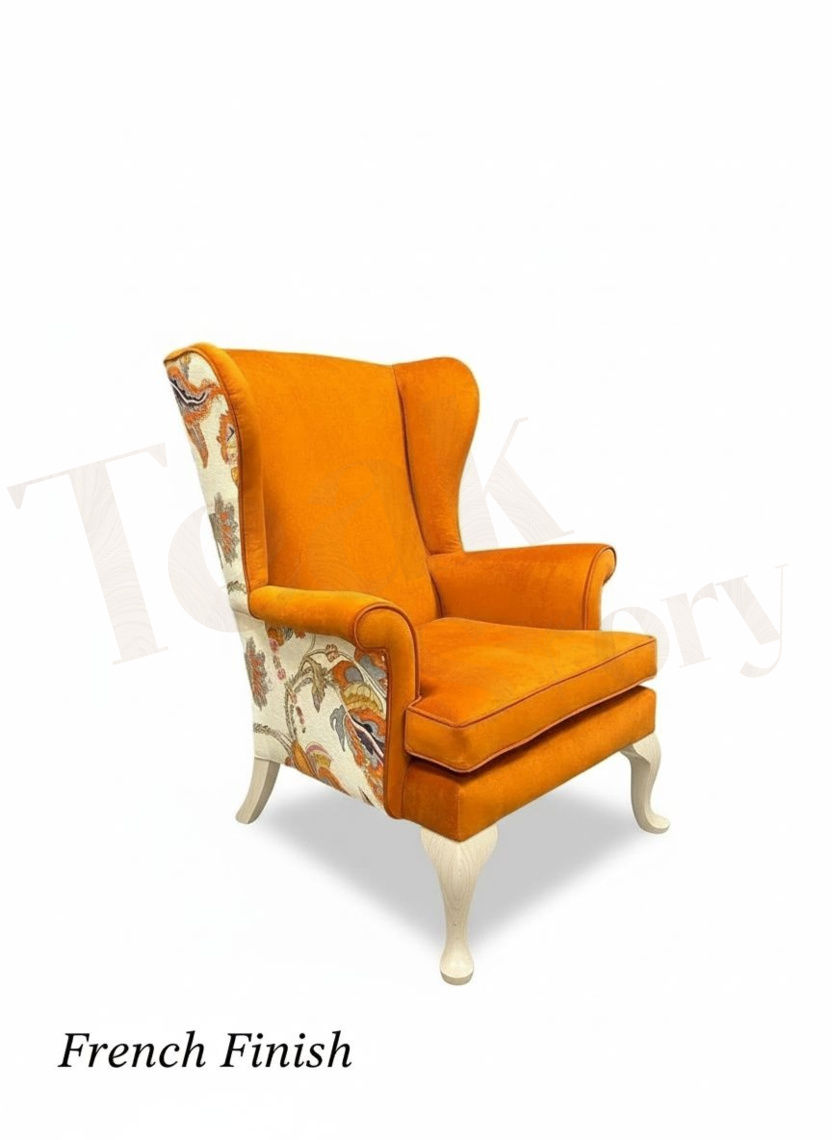 Thumbnail: Paisley Teak Wood Wingback Accent Chair - Handcrafted