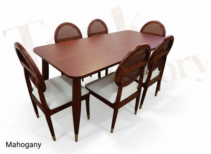 Thumbnail: Mid-Century Modern Solid Teak 6-Seater Dining Set with Cane Chairs