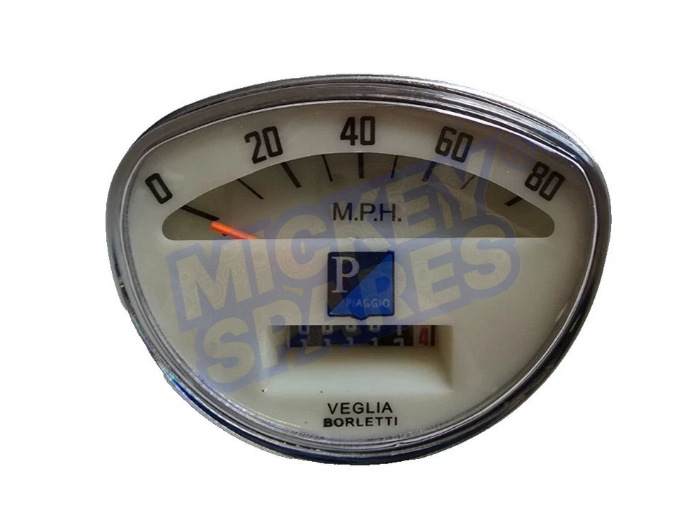 Vespa white clamshell 80 MPH speedometer for Rally 180 200 Super Primavera