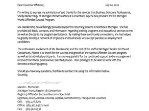 Offender Success Program Commends Michigan Works! in Letter to Governor