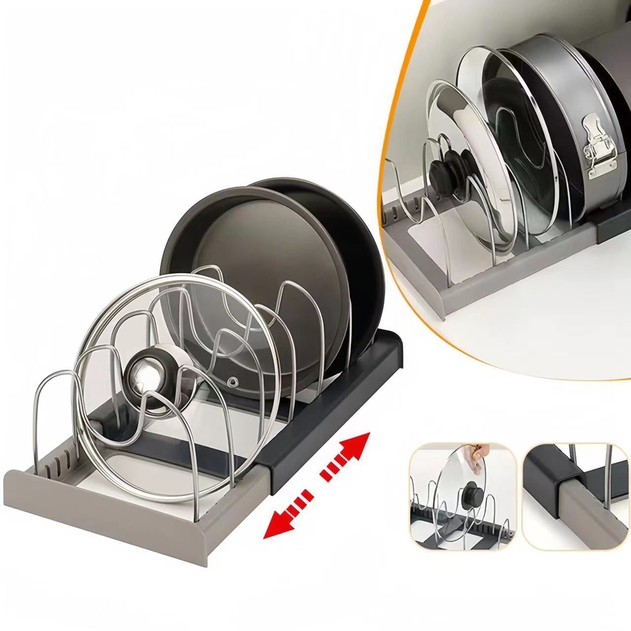 Expandable Kitchen Cabinet Organizer Rack Stainless Steel Storage Shelf for Pots