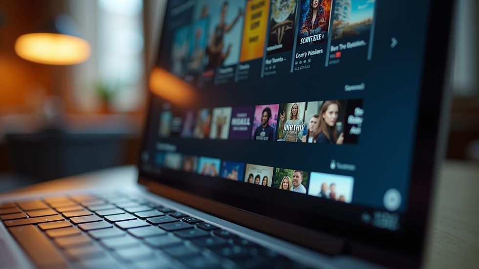Close-up view of a laptop screen displaying a streaming service interface