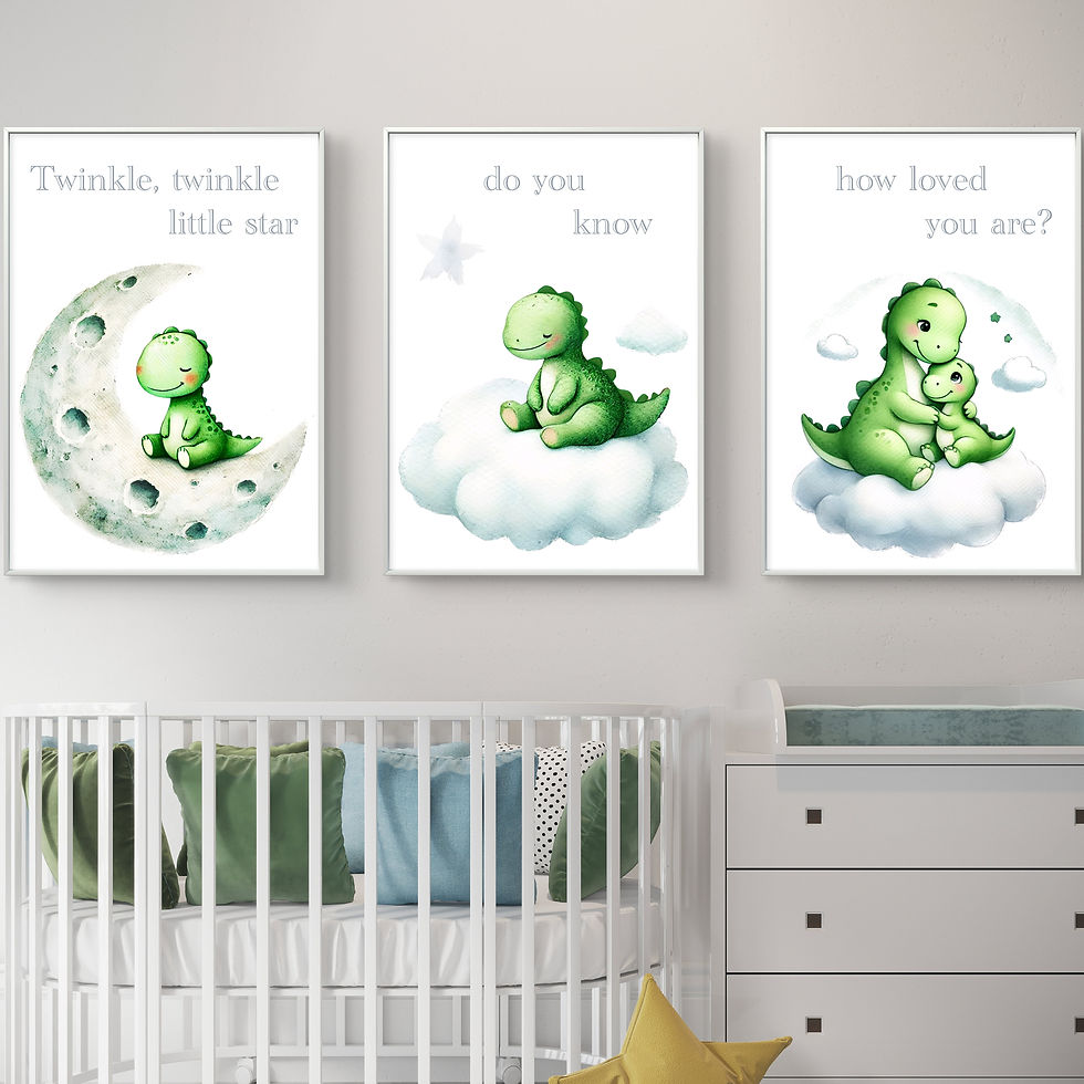 Thumbnail: Little Wildings: Green Dino Little Star - Set Of 3 Nursery Prints