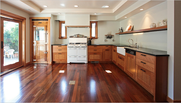 Taylor kitchen open floor wood cabinets - Tracery Builders