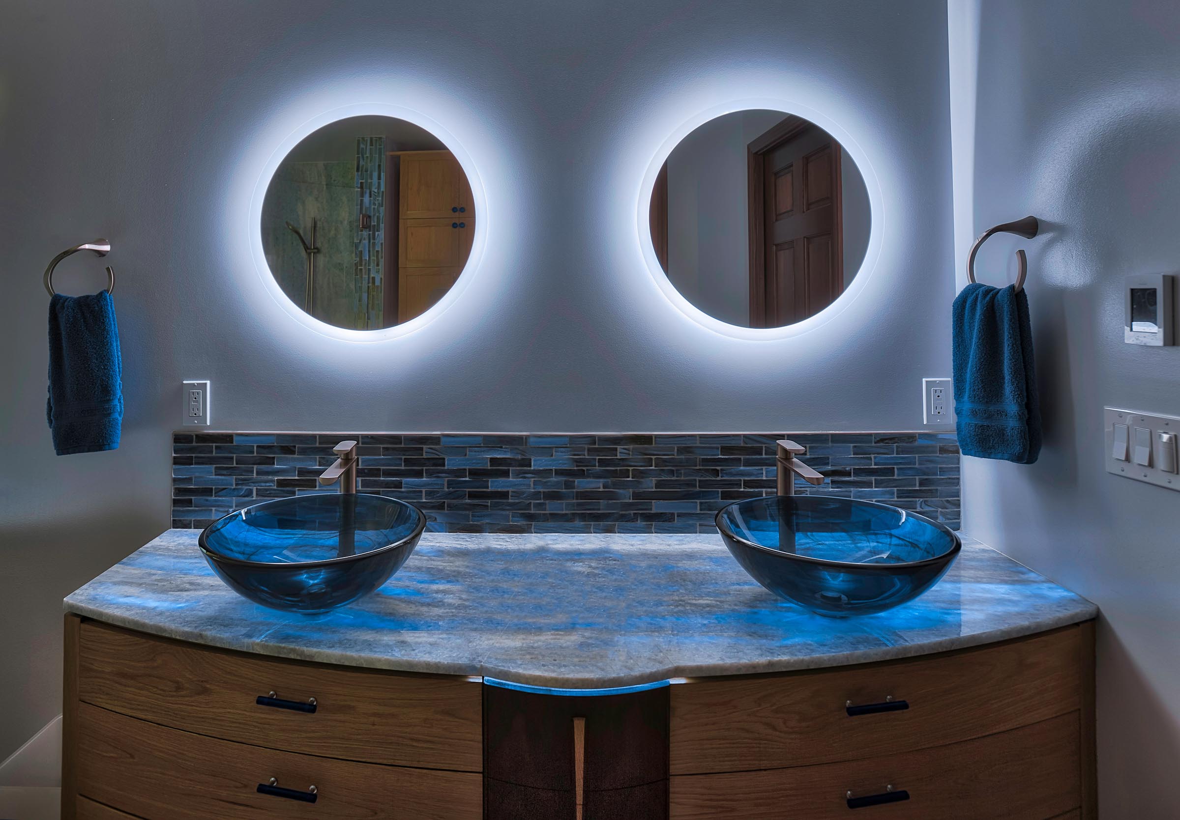 colbalt blue glass vessels - Tracery Builders