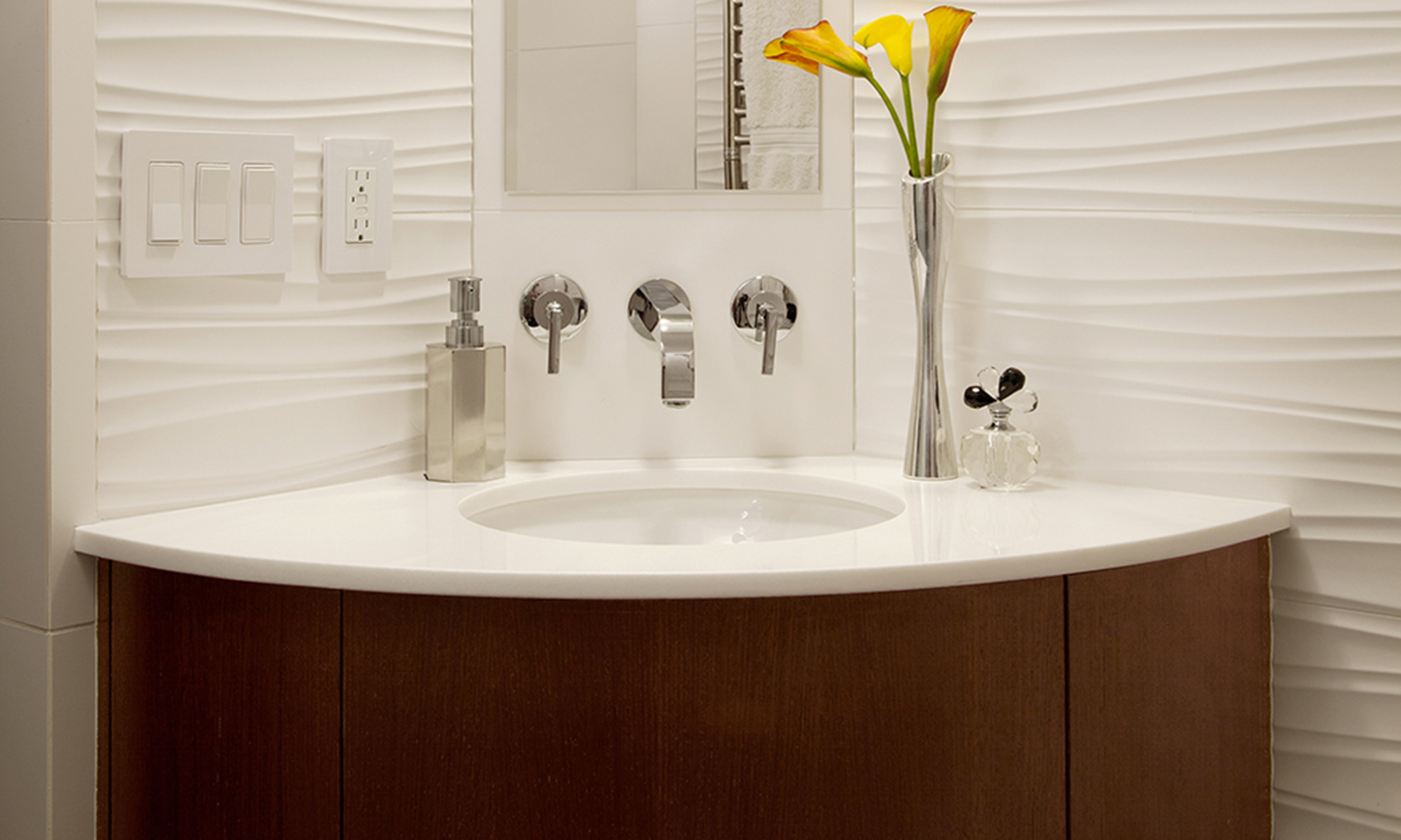 Brown vanity remodel elegant bathroom ge - Tracery Builders