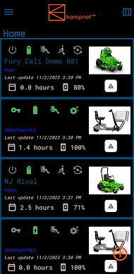 mobile app screenshot displaying a list view of the user's connected devices