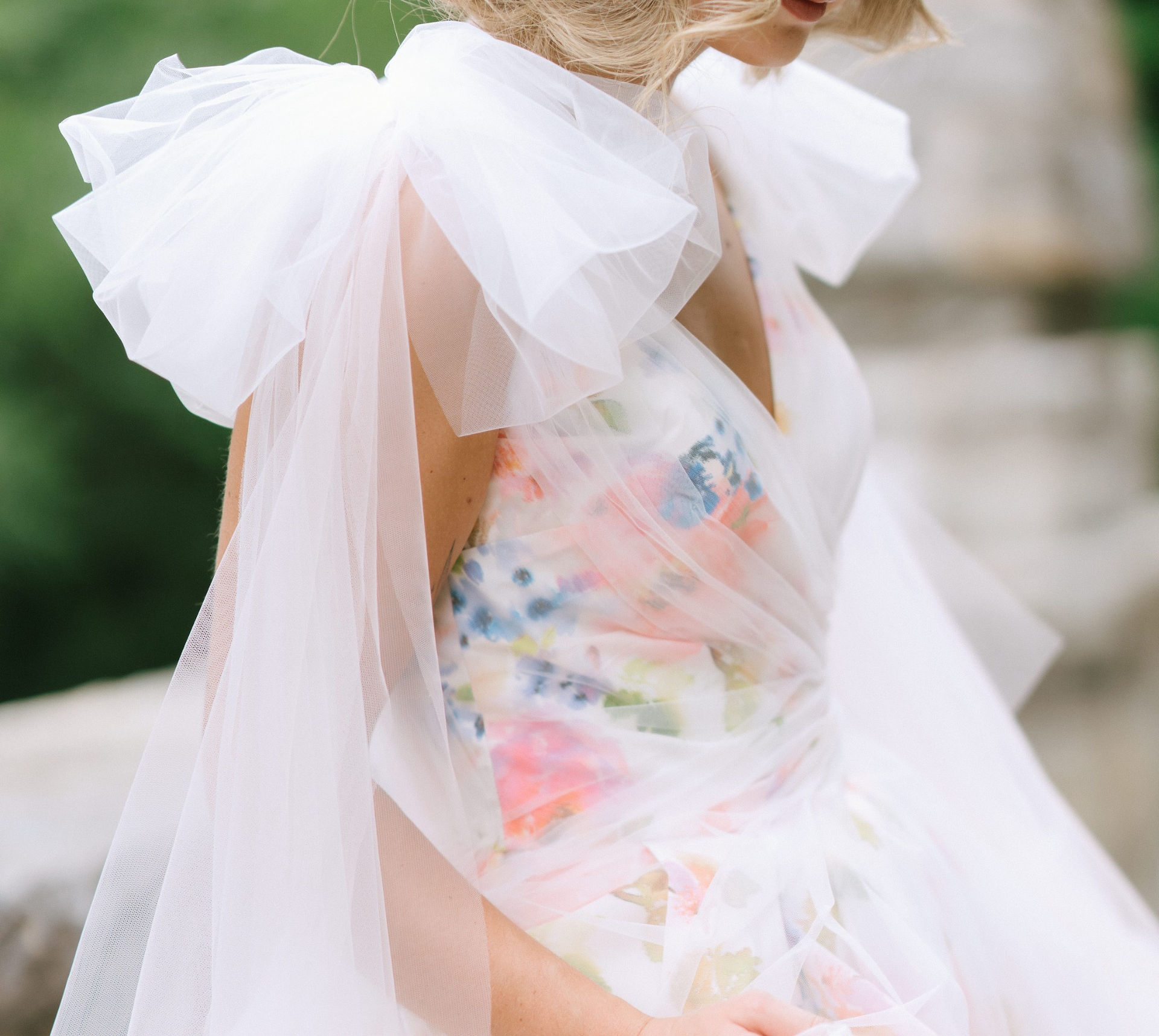 vibrant floral wedding dress