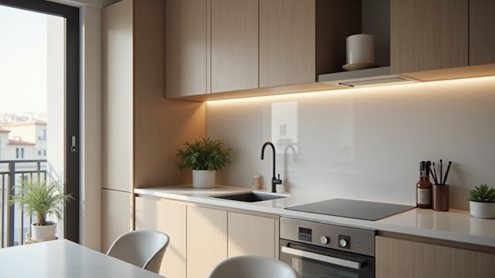 Close-up view of a modern kitchen area in a Lisbon rental apartment